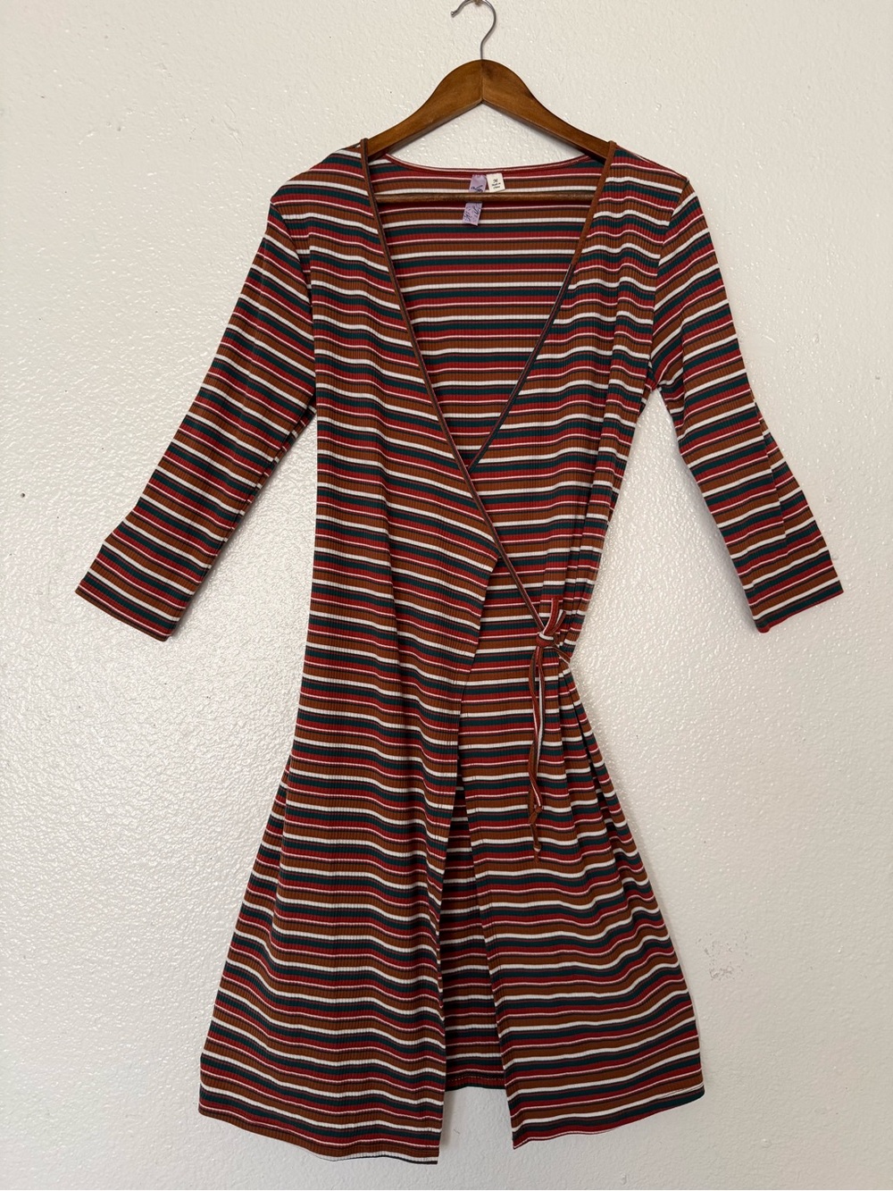 Alya Striped Wrap Dress in Rust, Brown& green Women’s size M Long Slevee